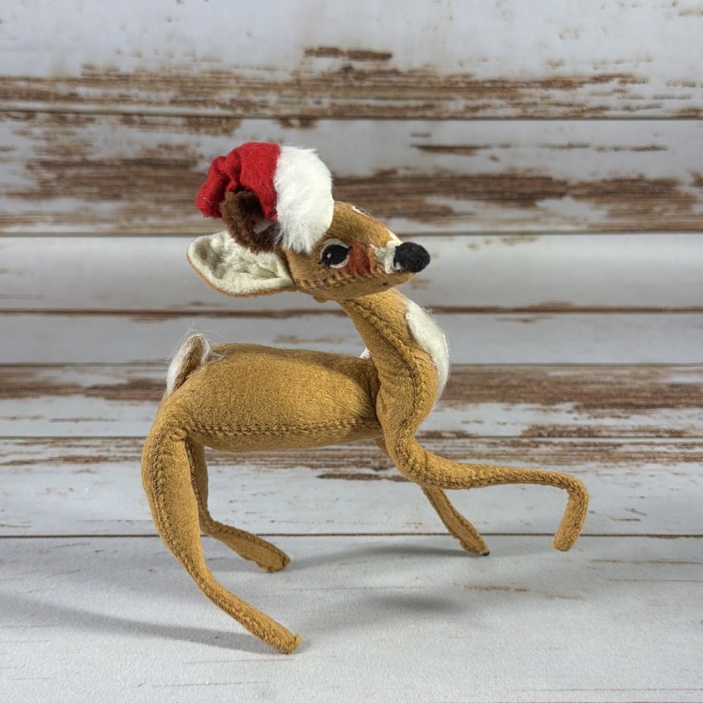 Vintage 1965 Annalee Mobilitee Standing Posable Reindeer With Santa Hat 9"